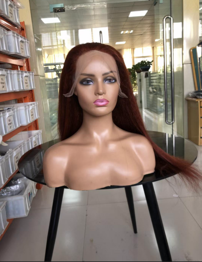 Kinky straight #33 reddish brown color lace Frontal 13x4 Virgin Human Hair Wig 15A