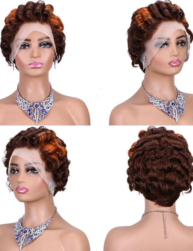 Pixie Cut Wig 13x4 lace Frontal wig ombre #4/350 ---JK06