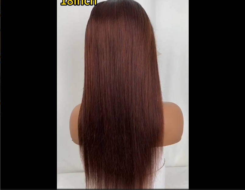 T 1B &garnet brown straight  Transparent Lace Frontal 180% density 13x4 Virgin Human Hair wig