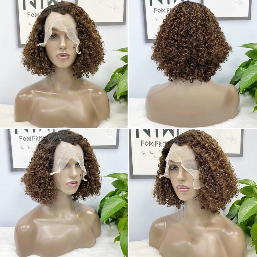 Jerry curl color #1B/4, 13x4 Lace Frontal wig 100% Virgin Human Hair Transparent  LACE Wig 180% density