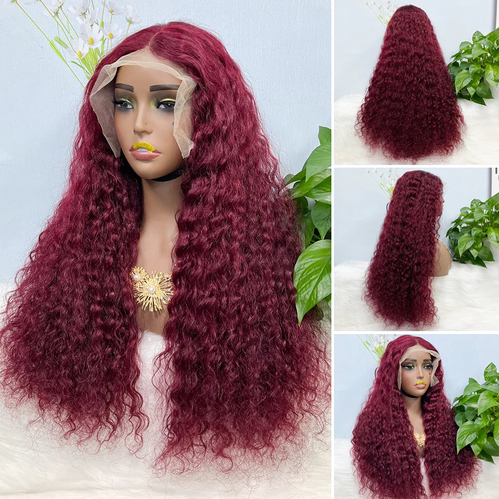 Water wave color #99j, 13x4 Lace Frontal wig 100% Virgin Human Hair Transparent  LACE Wig 180% density