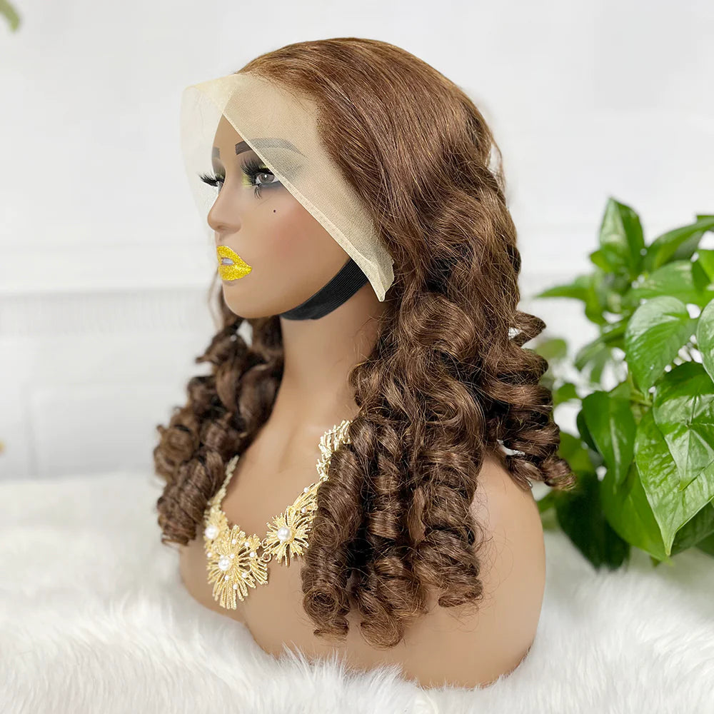 Spring curl color #4， 13x4 Lace Frontal wig 100% Virgin Human Hair Transparent  LACE Wig 180% density