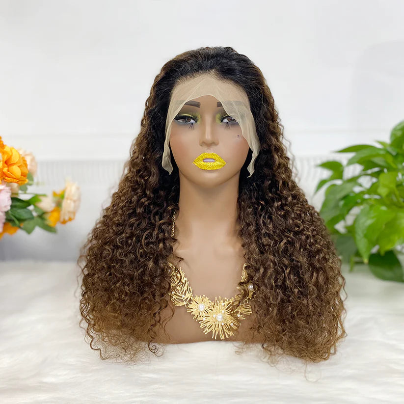 Jerry curly color #1B/4, 13x4 Lace Frontal wig 100% Virgin Human Hair Transparent  LACE Wig 180% density