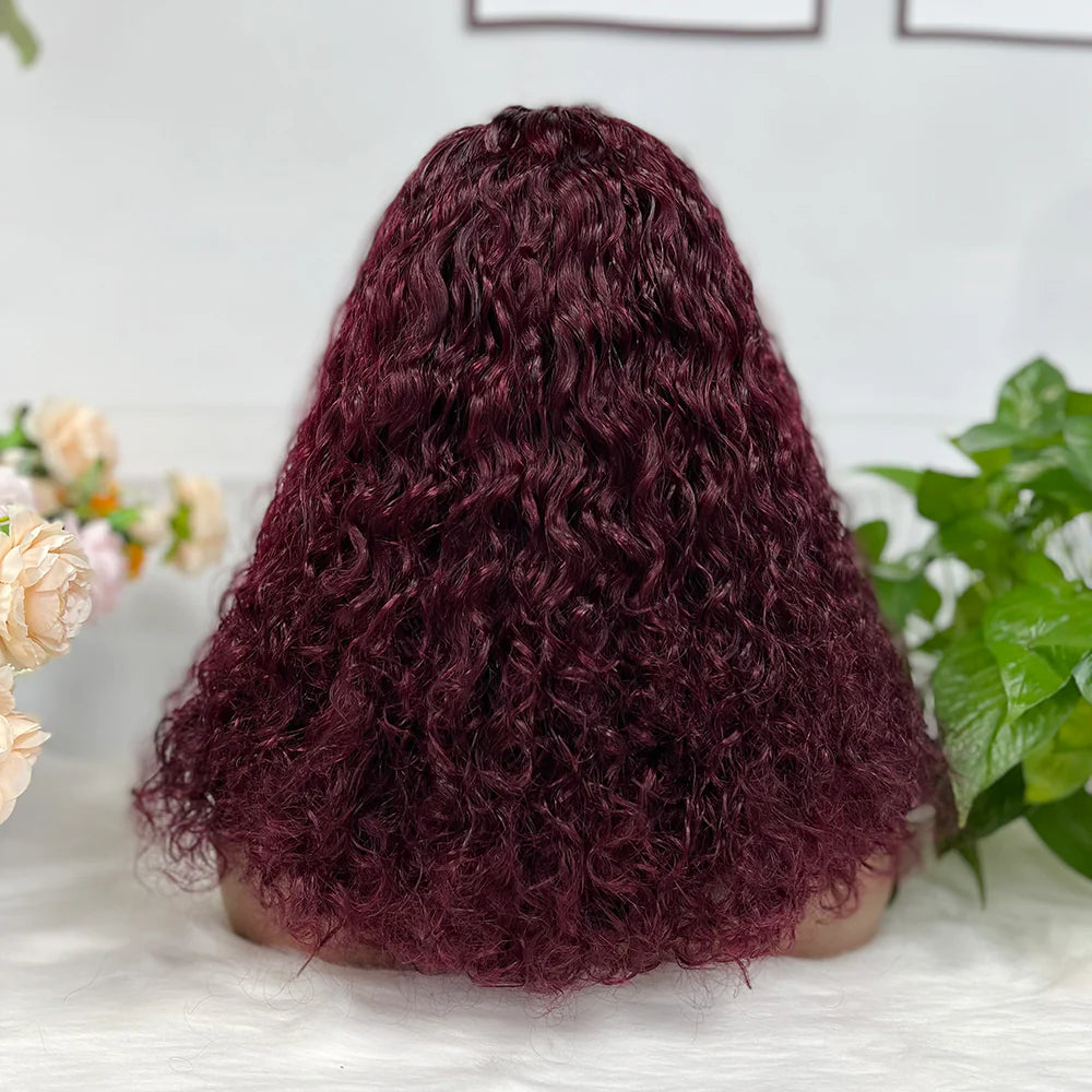 Pissy curl color #99j， 13x4 Lace Frontal wig 100% Virgin Human Hair Transparent  LACE Wig 180% density