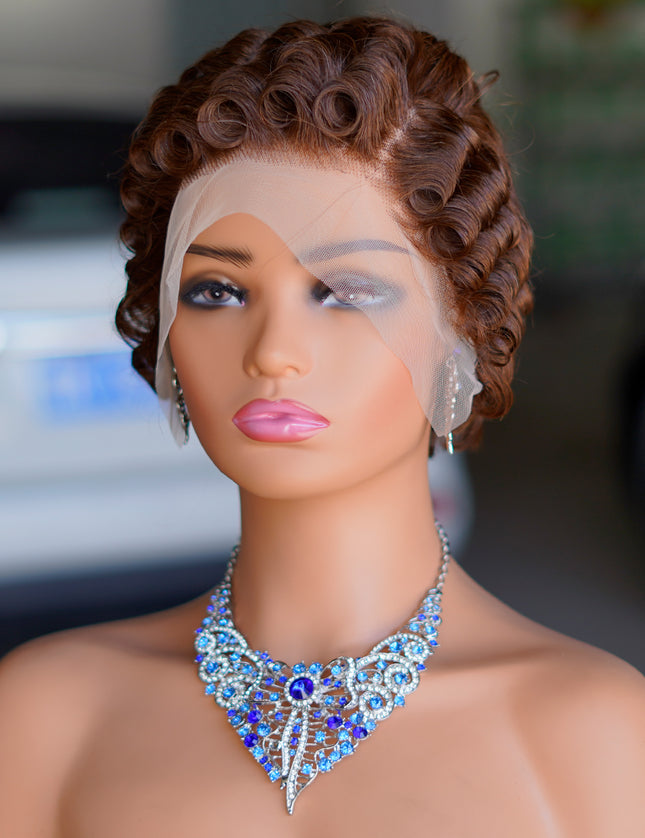 Pixie Cut Wig 13x4 lace Frontal ombre #4---JK06