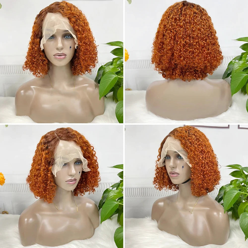 Pixie curly color #T4/350  Bob Wig 13x4 Lace Front 100% Virgin Human Hair