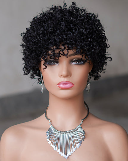 Machine made pixie cut wig---JK9083---#1B---pay 1 get 2