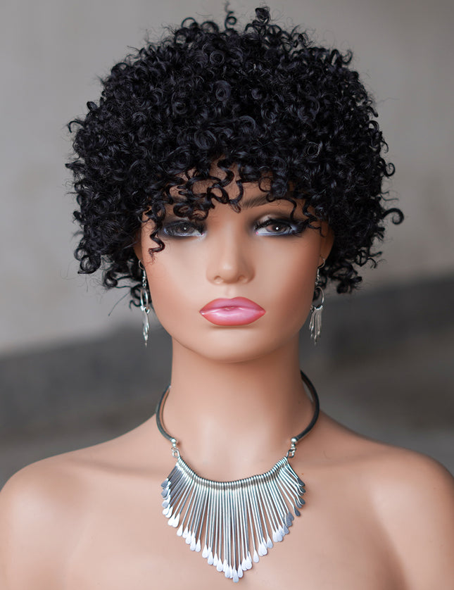 Machine made pixie cut wig---JK9083---#1B---pay 1 get 2