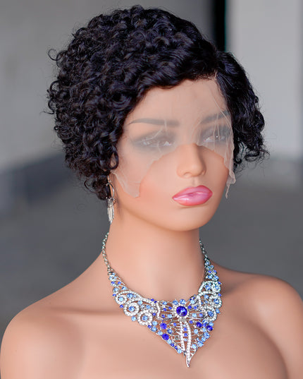 13*4*1 lace part -pixie cut wig Human Hair Wigs--CX021- color 1B#---pay 1 get 2