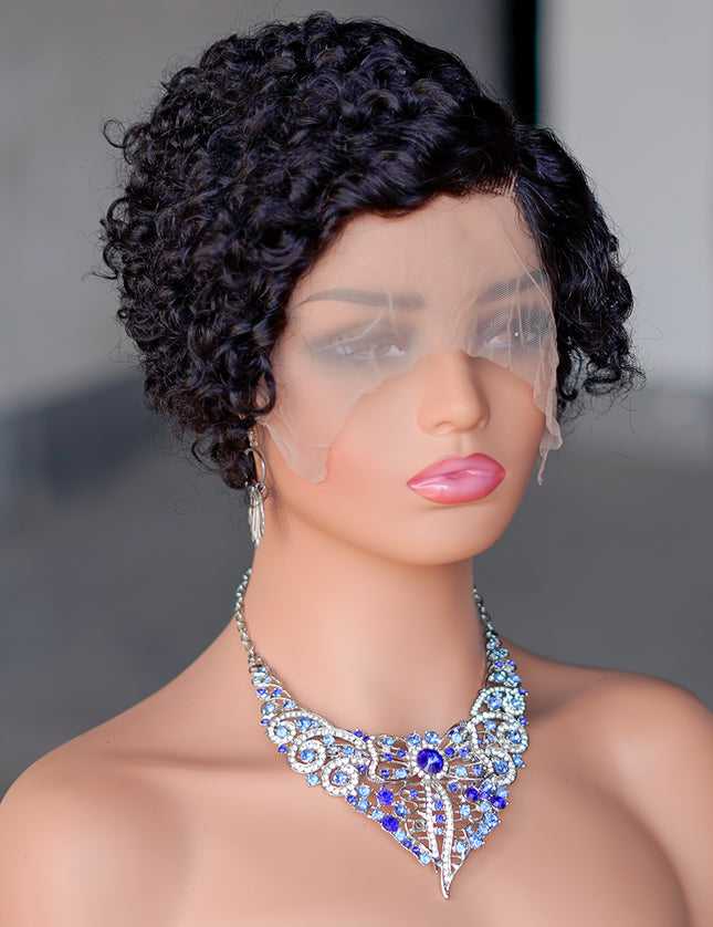 13*4*1 lace part -pixie cut wig Human Hair Wigs--CX021- color 1B#---pay 1 get 2