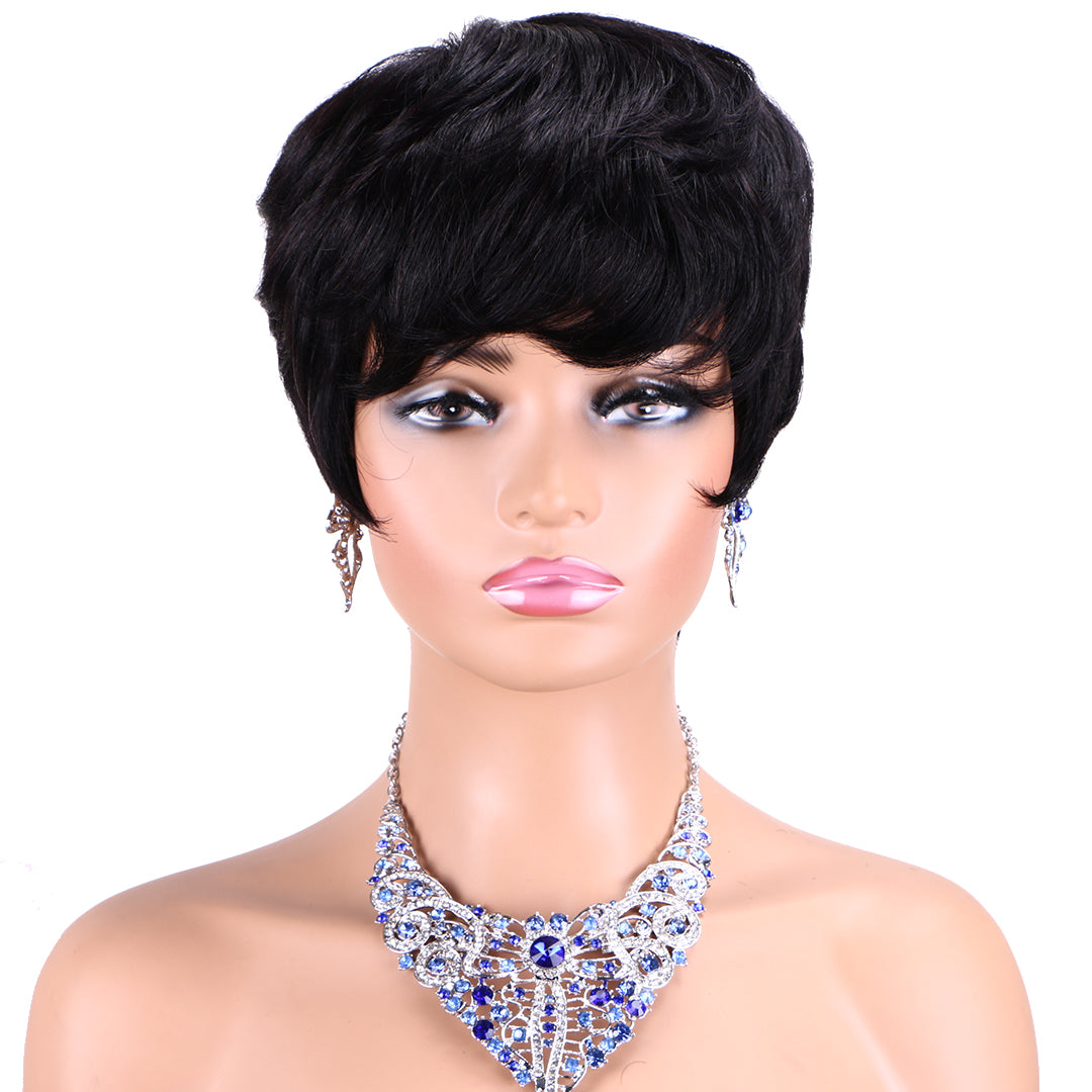 Machine made pixie cut wig---JK9086---#1B---RMB 58