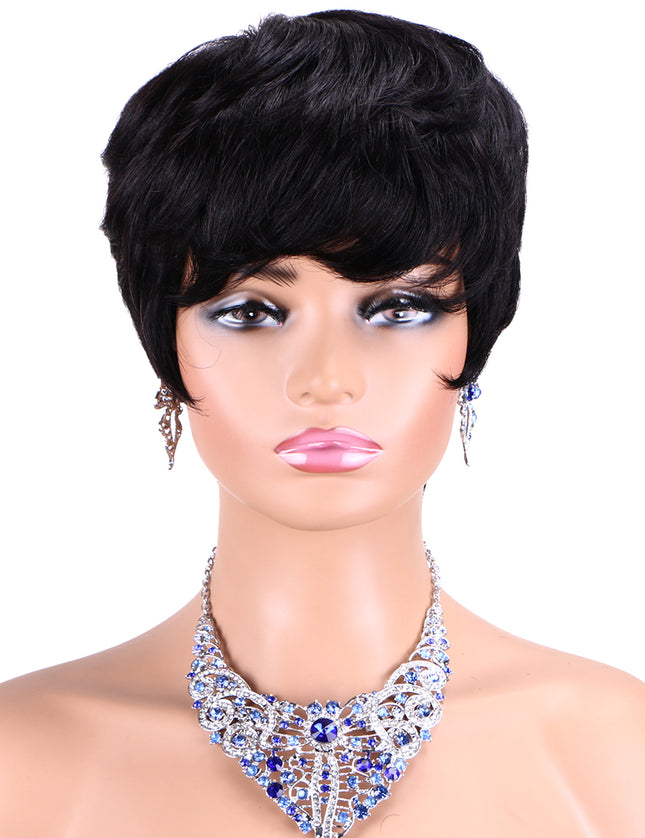 Machine made pixie cut wig---JK9086---#1B---pay 1 get 2
