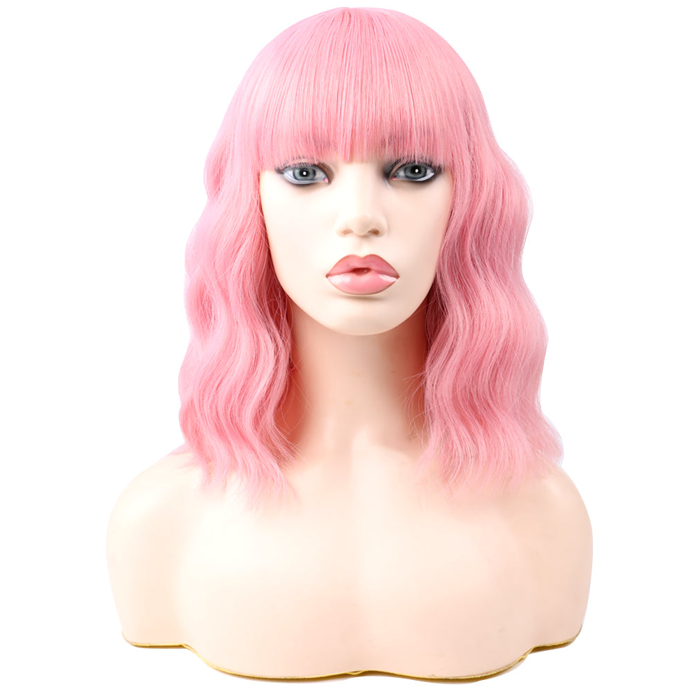 Halloween bangs bob wig fiber cosplay mechanism-PINK