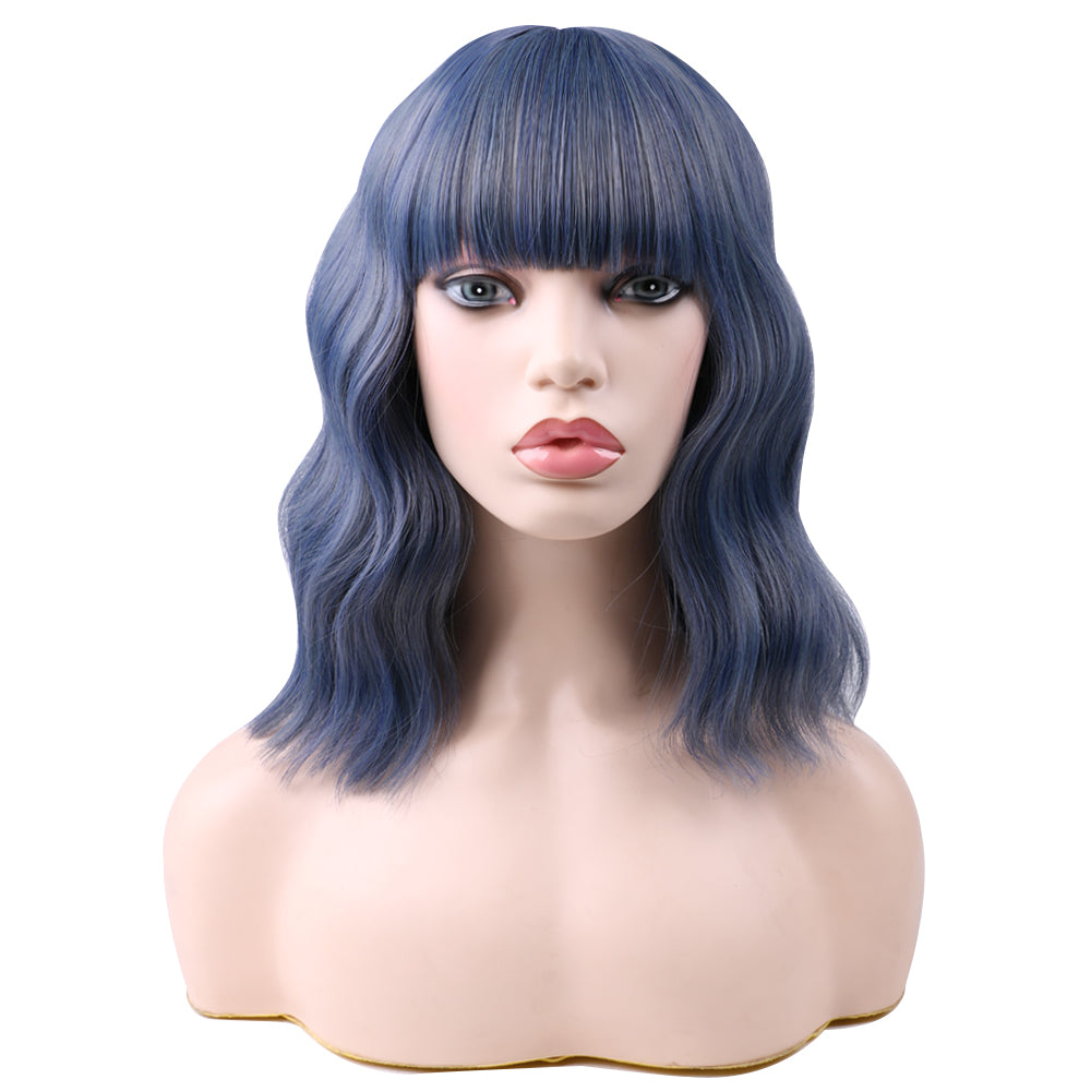 Halloween bangs bob wig fiber cosplay mechanism-Blue/Gray