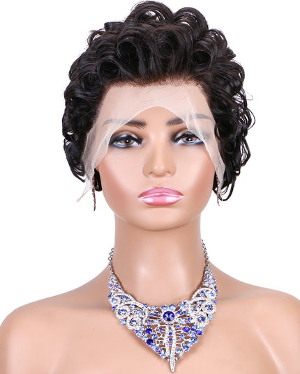 Short  Pixie Cut Wig 13x4 lace Frontal #1B---JK06