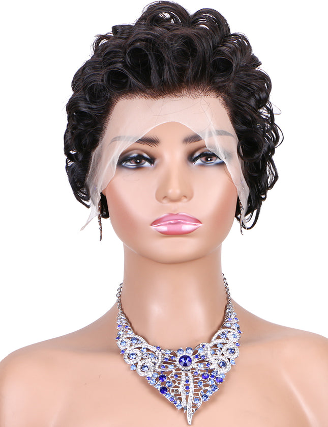 Short  Pixie Cut Wig 13x4 lace Frontal #1B---JK06