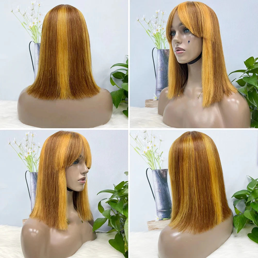 Straight -- #p427 color--full machine made wig with bang