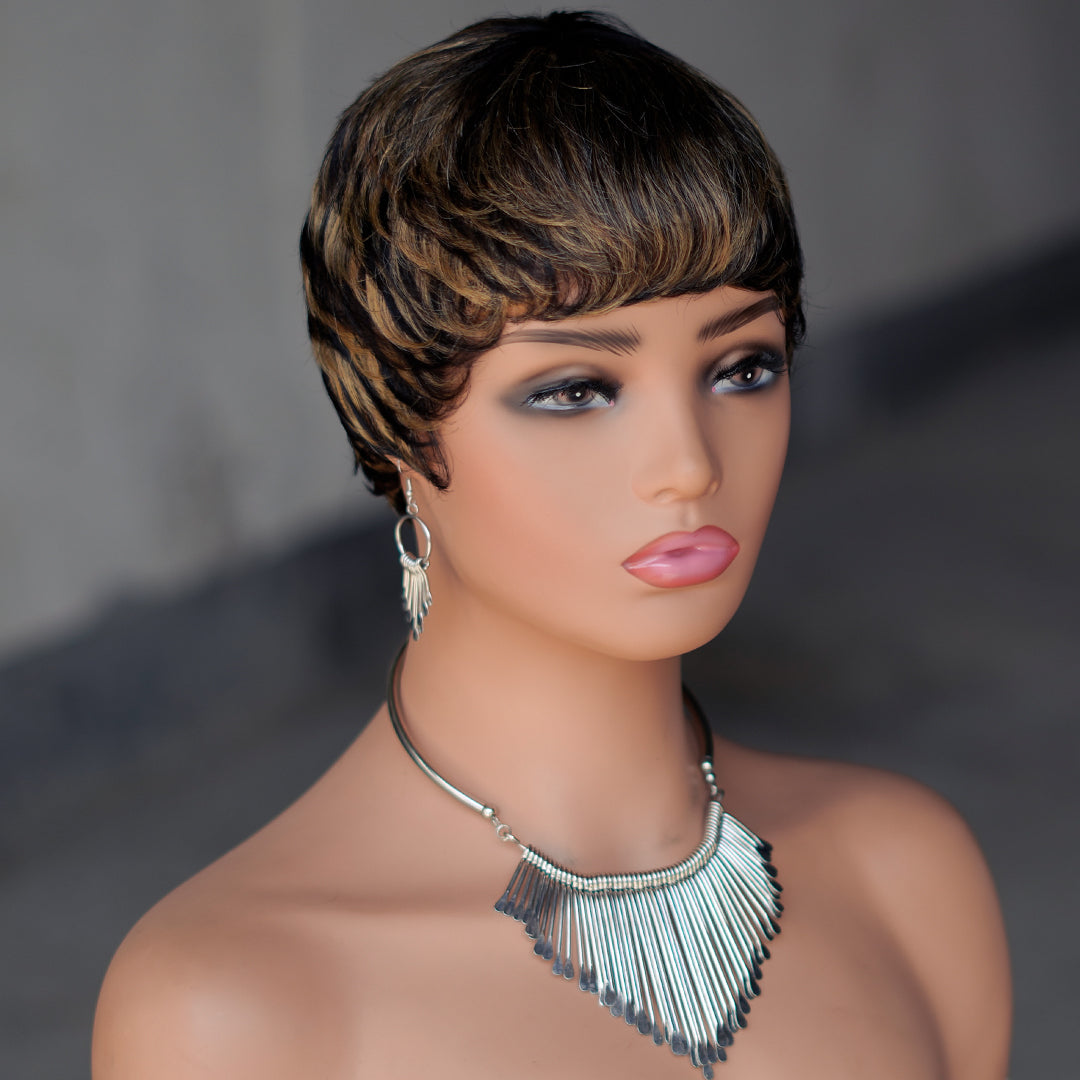 Machine made pixie cut wig---9047-#1B/27---RMB 50