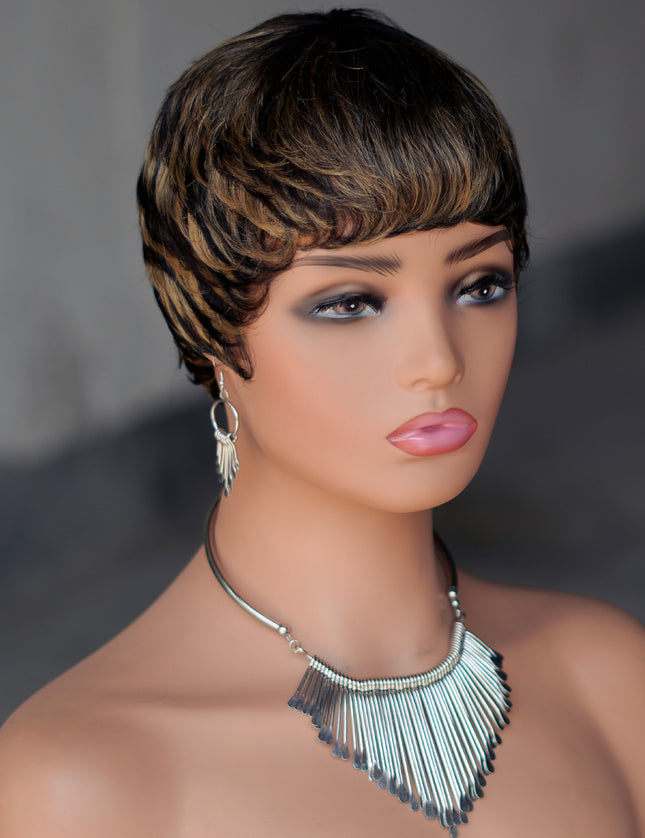 Machine made pixie cut wig---9047-#1B/27---pay 1 get 2