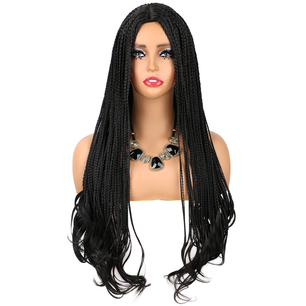 Synthetic wig Box Braided Wigs French Curl Three-Strand Braid Loose Tail