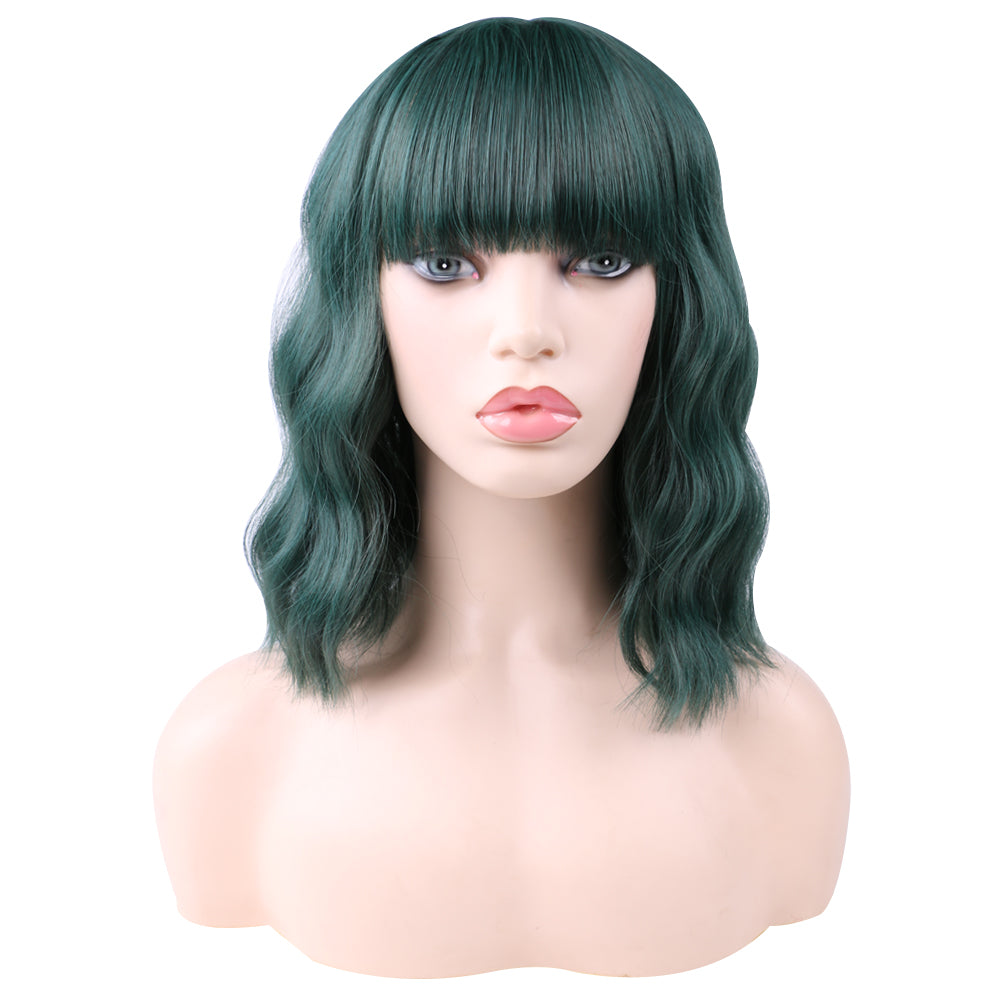 Halloween bangs bob wig fiber cosplay mechanism-Green