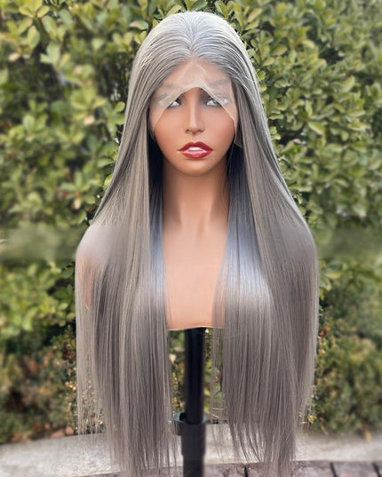 Synthetic lace frontal color wig straight---13*4---dark gray color---pay 1 get 2