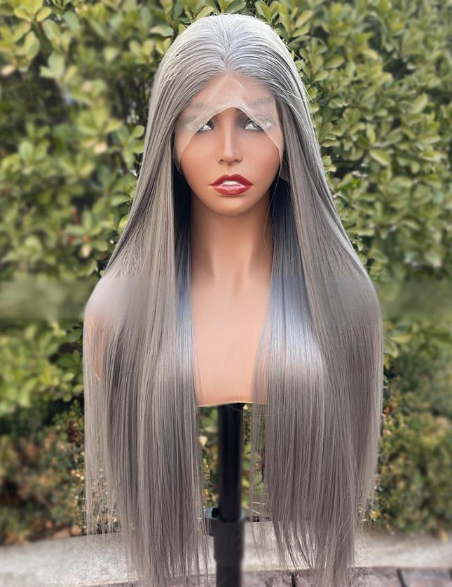 Synthetic lace frontal color wig straight---13*4---dark gray color---pay 1 get 2