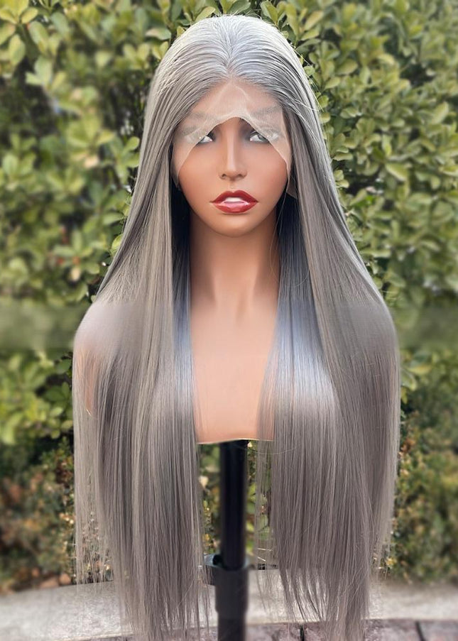 Synthetic lace frontal color wig straight---13*4---dark gray color---pay 1 get 2