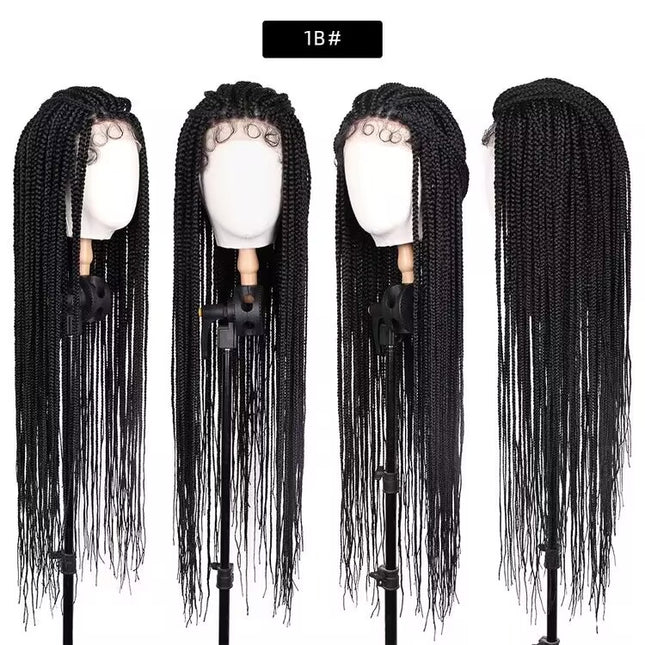 Synthetic Transparent Full Lace Braided Wigs Knotless Box Braids Wig # black color