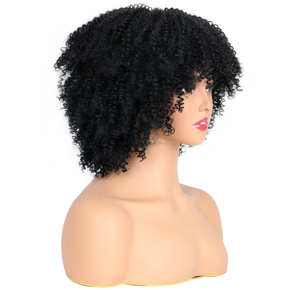 Fiber Small Roll Afro Kinky Curly Wig Short Fluffy--black color