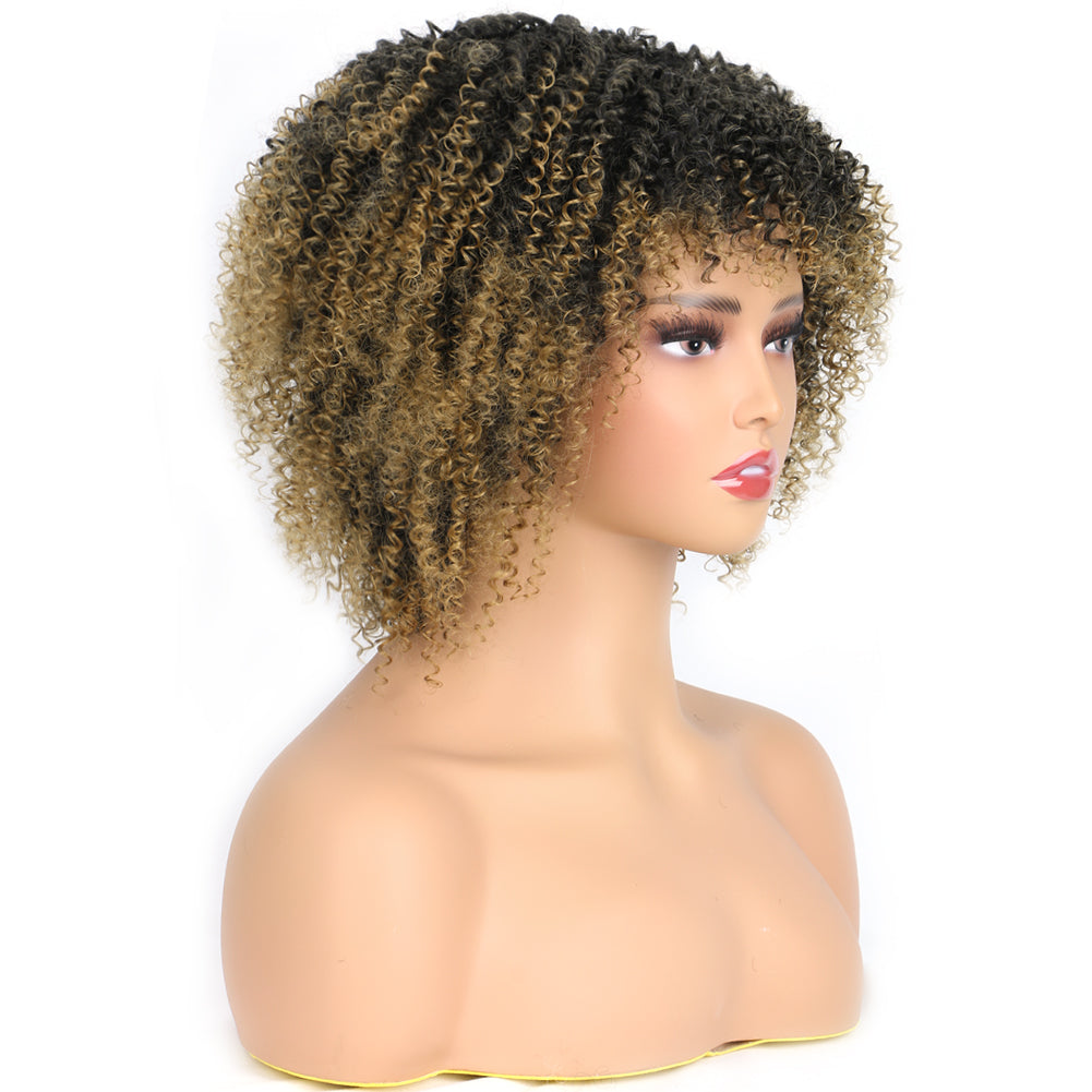 Fiber Small Roll Afro Kinky Curly Wig Short Fluffy-- 1b/27 color