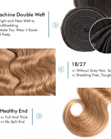 Ombre #1B/27 body wave Virgin human Hair bundles  1pc