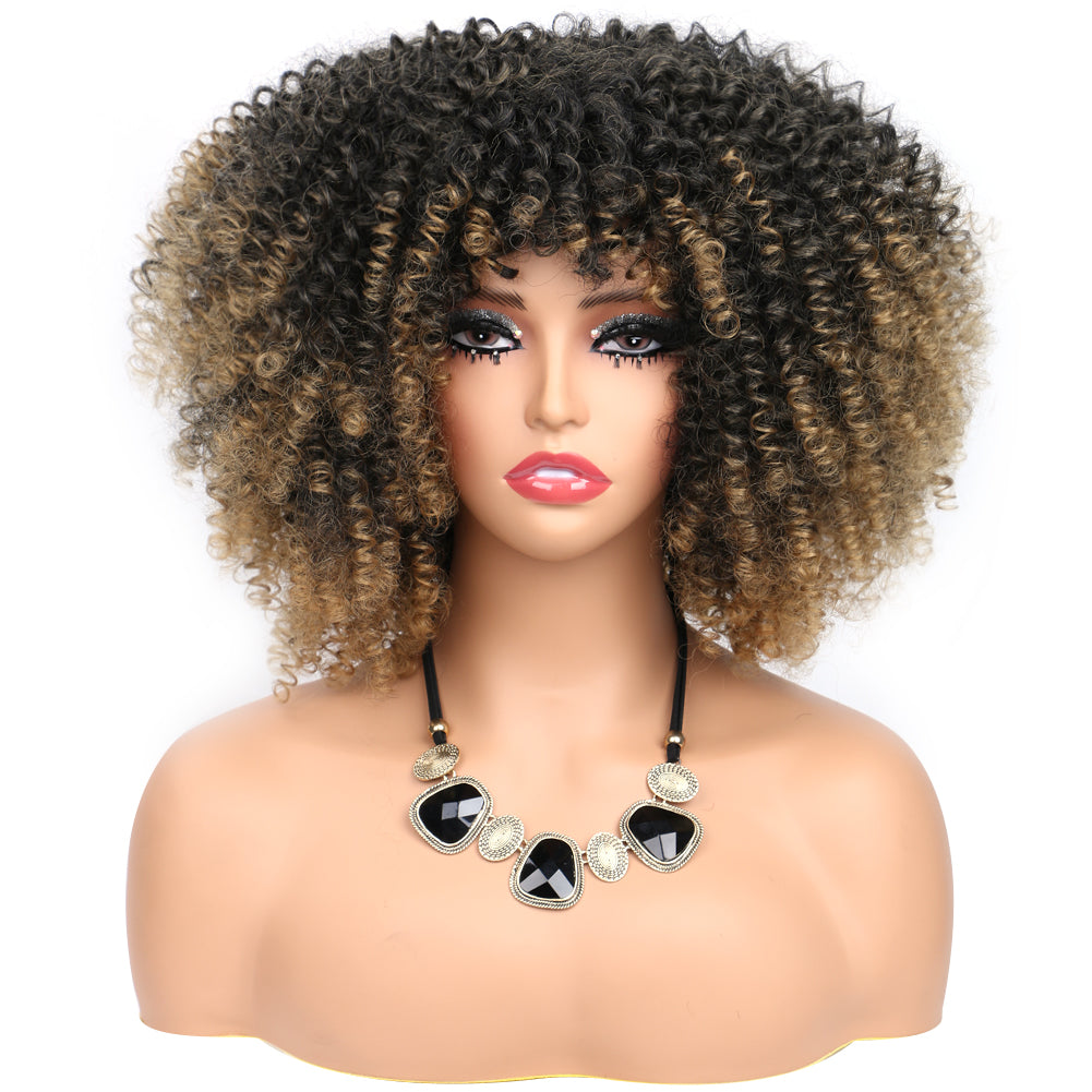 Fiber Small Roll Afro Kinky Curly Wig Short Fluffy-- 1b/27 color