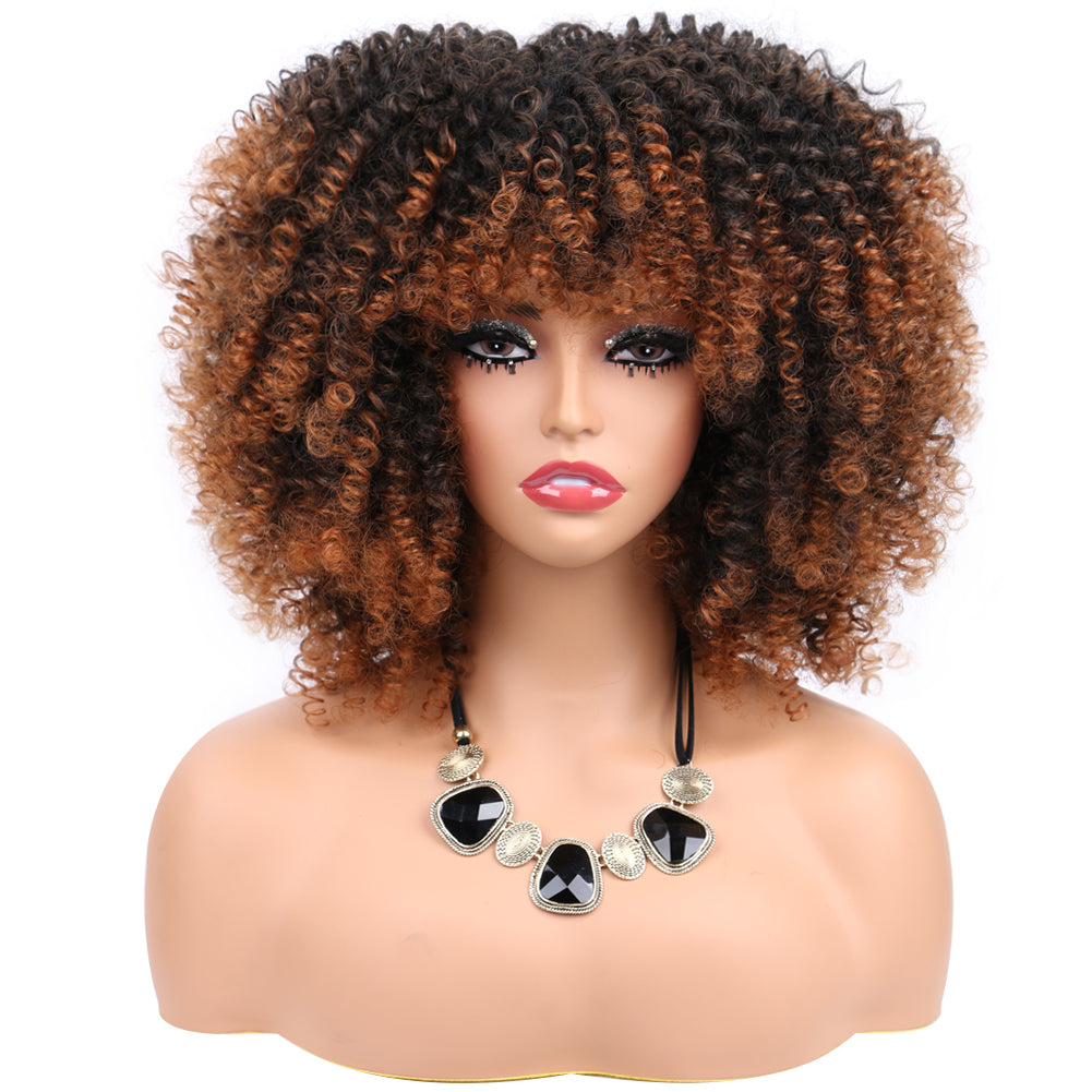 Fiber Small Roll Afro Kinky Curly Wig Short Fluffy-- 1B/30  color