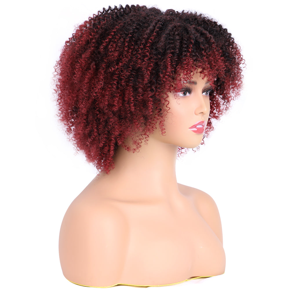 Fiber Small Roll Afro Kinky Curly Wig Short Fluffy-- 1b/bug color