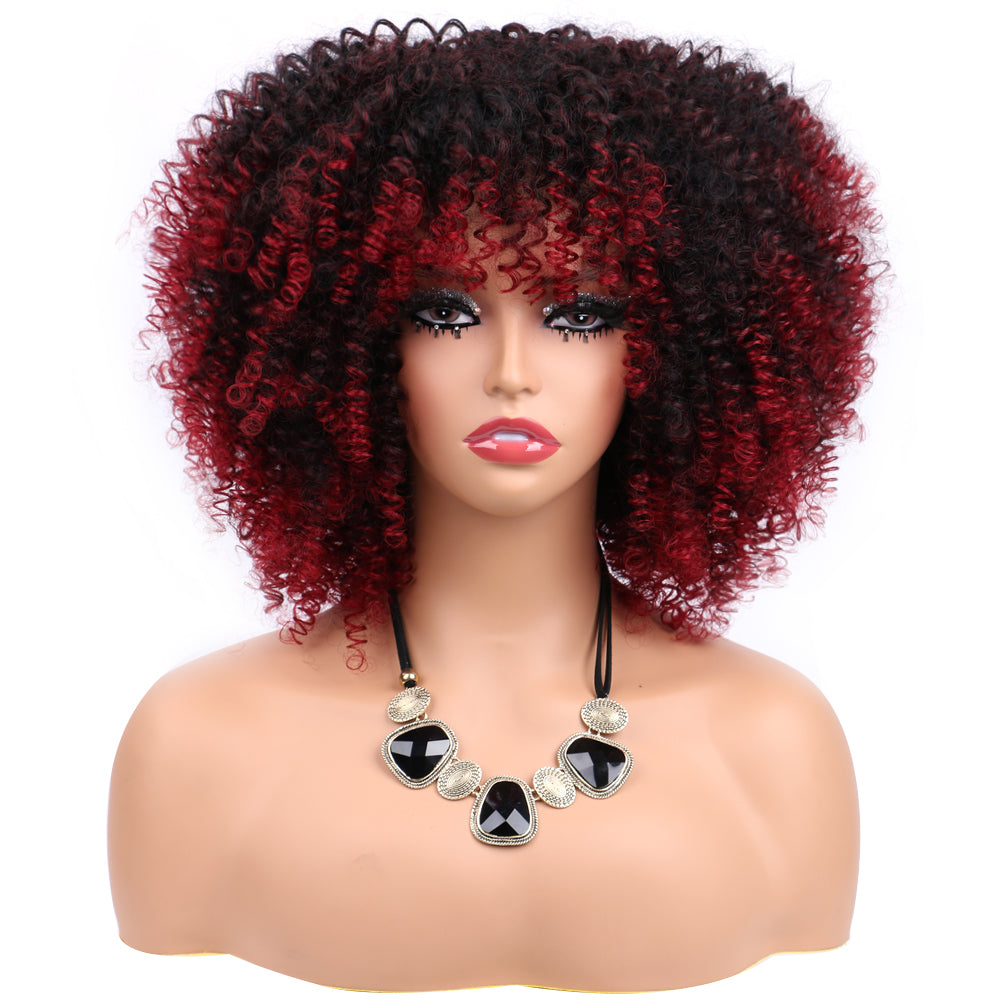 Fiber Small Roll Afro Kinky Curly Wig Short Fluffy-- 1b/bug color