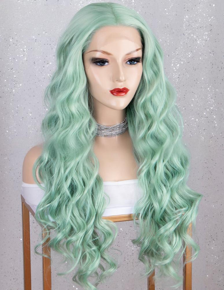 Fiber lace part color wig light green color