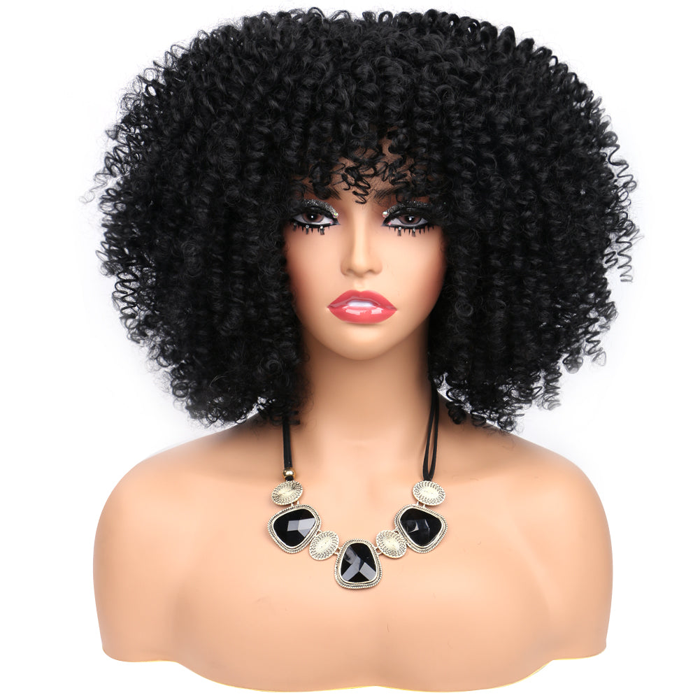 Fiber Small Roll Afro Kinky Curly Wig Short Fluffy--black color