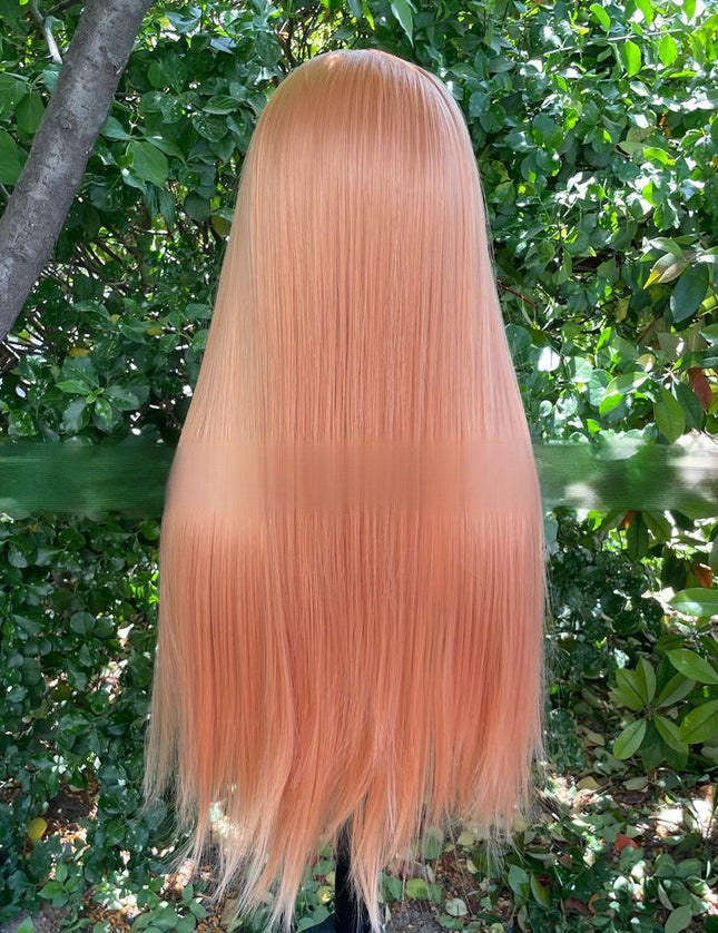 Synthetic lace frontal color wig straight---13*4---peachy pink color---pay 1 get 2