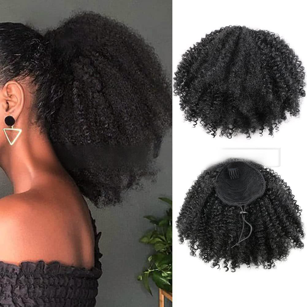 Afro curly ponytail drawstring synthetic 10 inch small curly hair-1