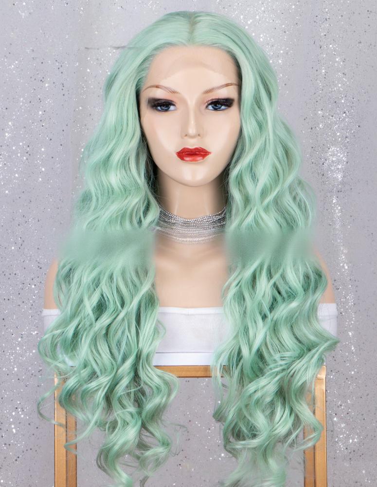 Fiber lace part color wig light green color