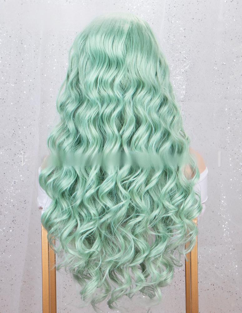 Fiber lace part color wig light green color
