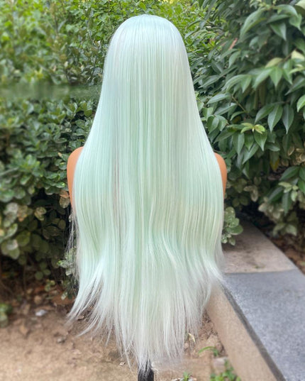 Synthetic lace frontal color wig straight---13*4---white-green color---pay 1 get 2