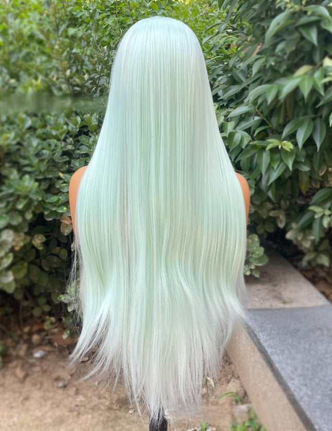 Synthetic lace frontal color wig straight---13*4---white-green color---pay 1 get 2