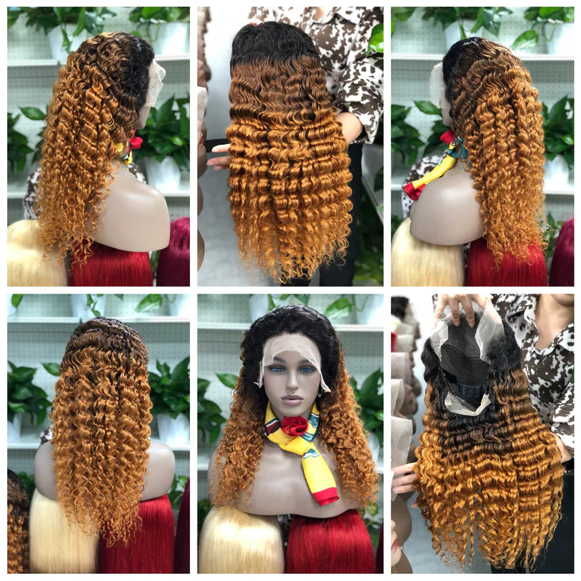 Deep wave, color #T1B/430, 13x4 Lace Frontal wig 100% Virgin Human Hair Transparent  LACE Wig 180% density