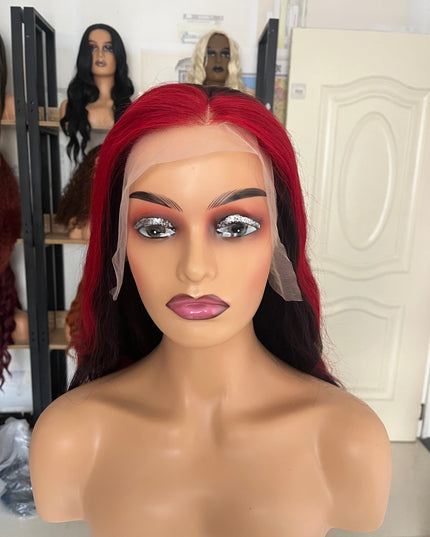 Human Hair Wig 12A Body Wave highlight natural black and red color