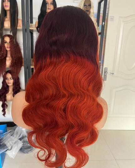 Human Hair Wig 12A Body Wave ombre highlight brown 350