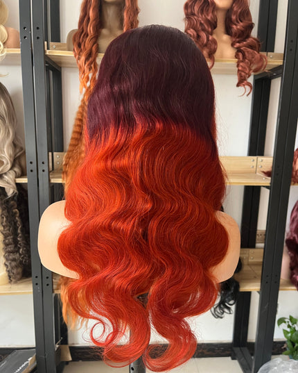 Human Hair Wig 12A Body Wave ombre highlight brown 350