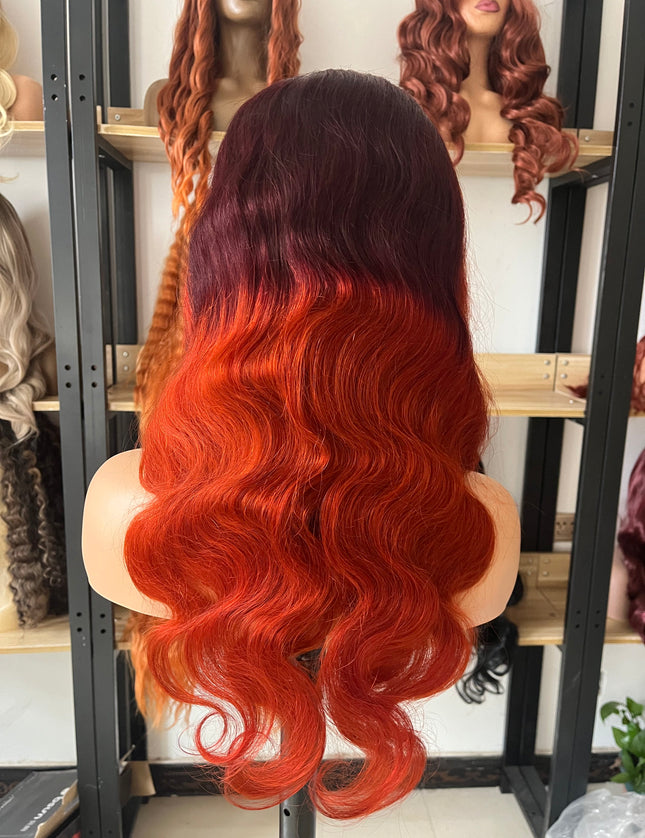 Human Hair Wig 12A Body Wave ombre highlight brown reddish