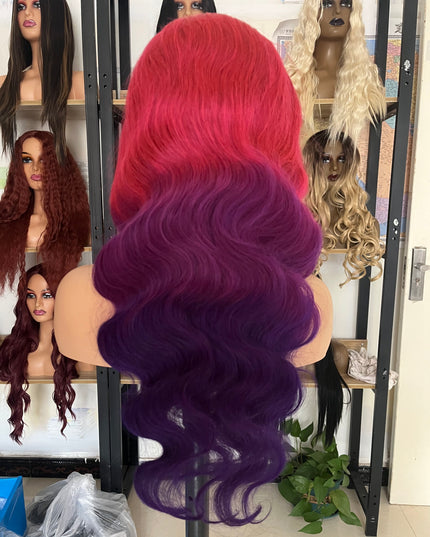Human Hair Wig 12A Body Wave ombre Pink and Purple color